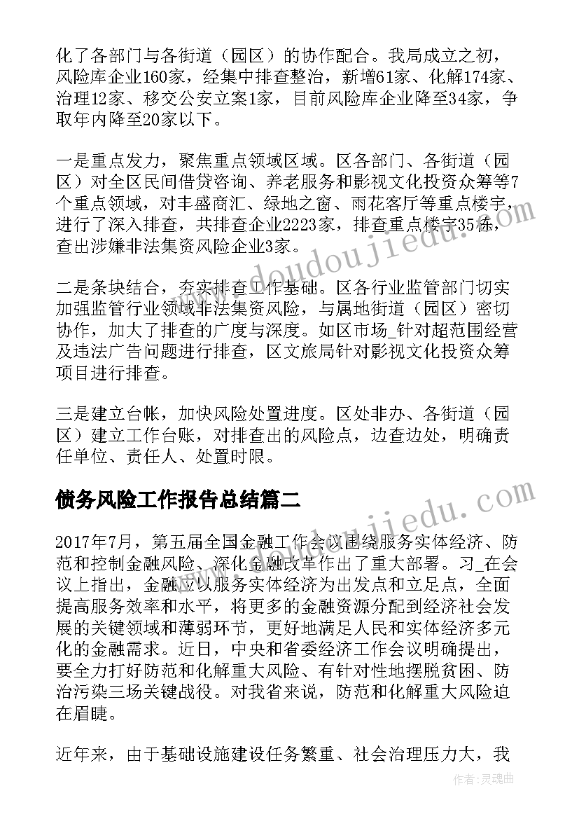 2023年债务风险工作报告总结(实用5篇)