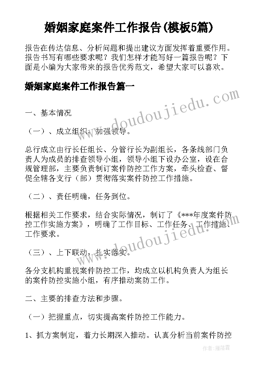 婚姻家庭案件工作报告(模板5篇)