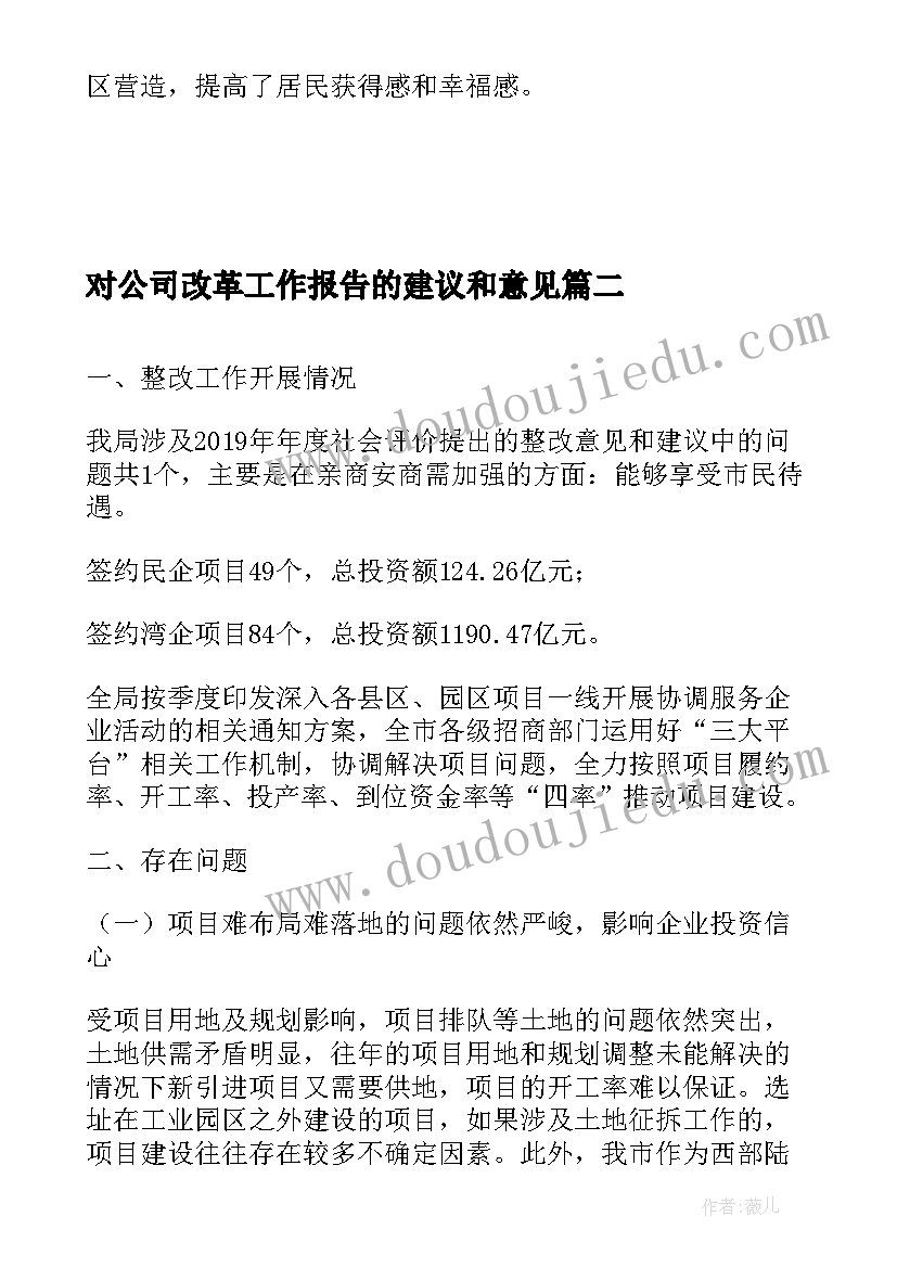 最新对公司改革工作报告的建议和意见(大全5篇)