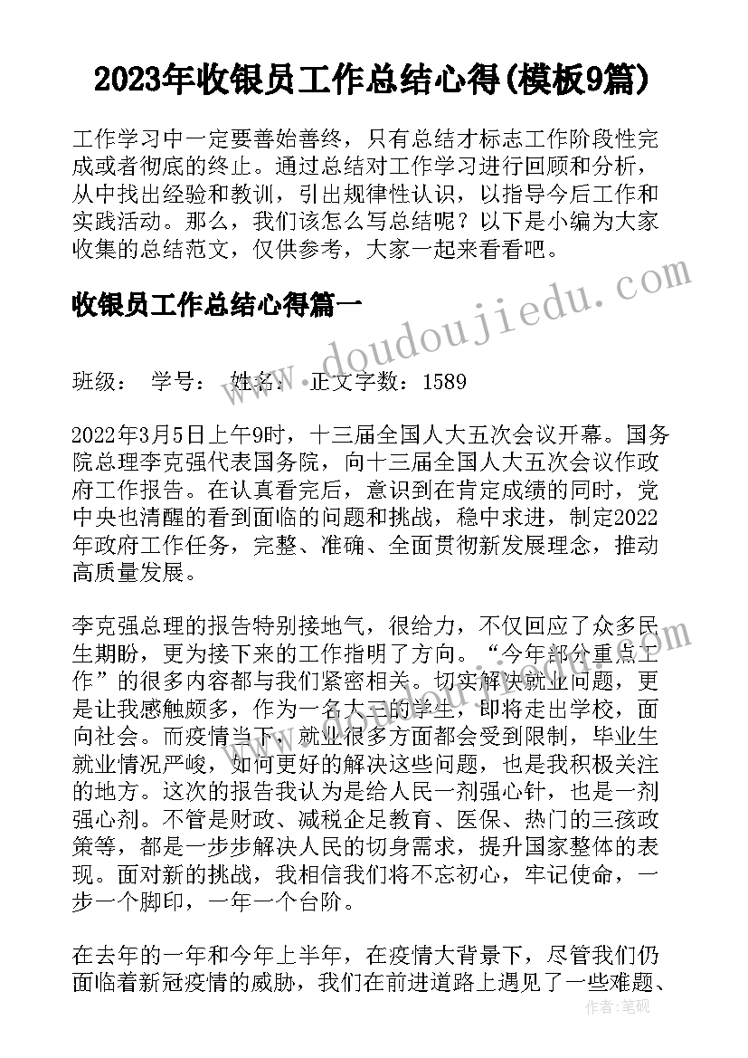 2023年收银员工作总结心得(模板9篇)