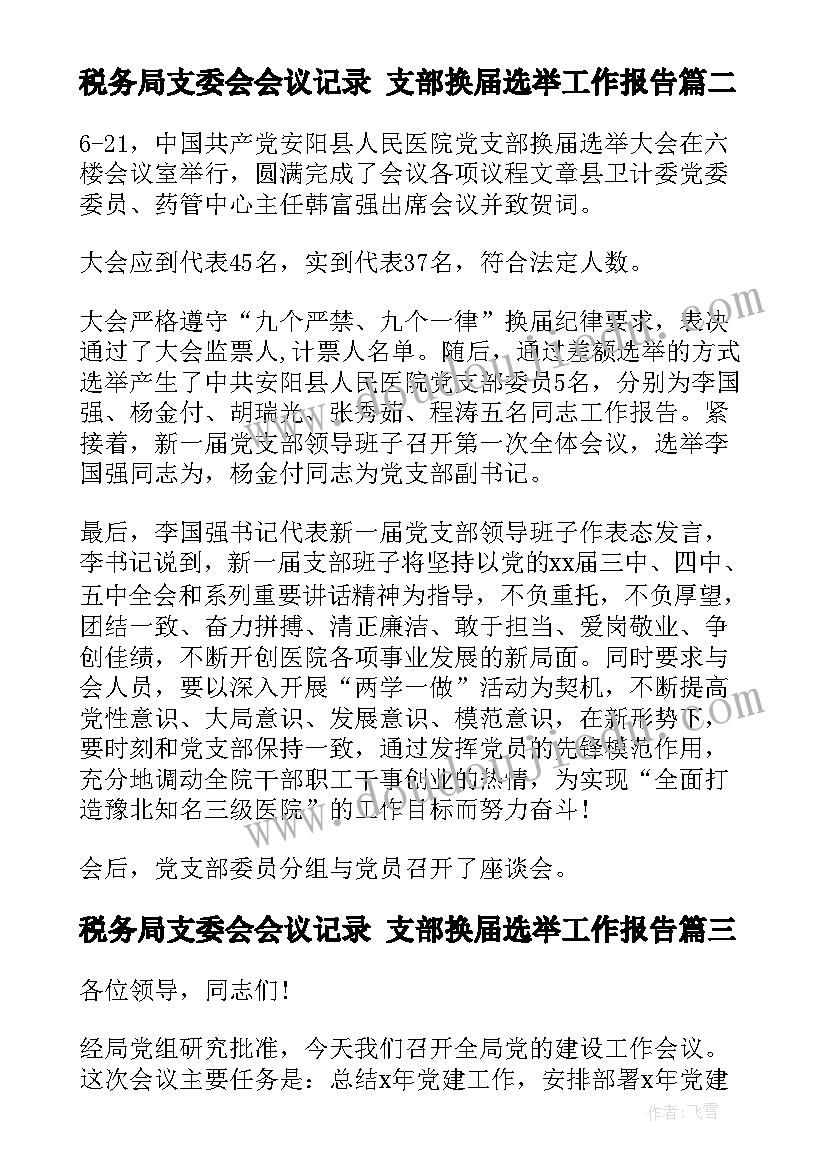 2023年税务局支委会会议记录 支部换届选举工作报告(汇总9篇)