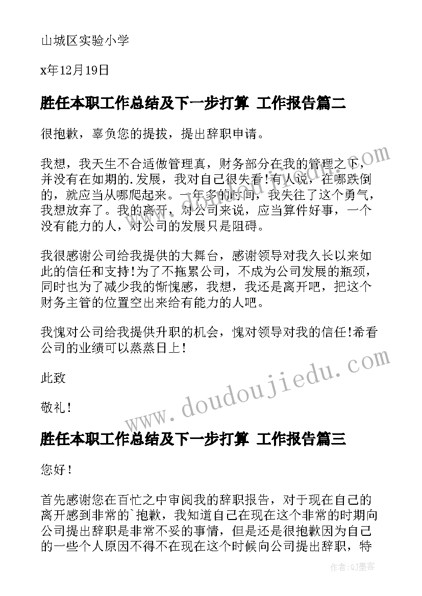 胜任本职工作总结及下一步打算(通用8篇)