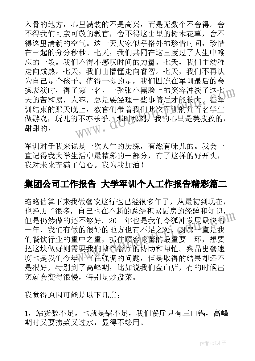 2023年集团公司工作报告 大学军训个人工作报告精彩(优质10篇)