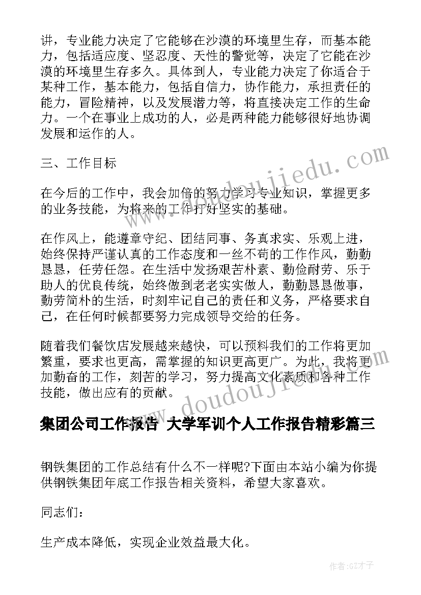 2023年集团公司工作报告 大学军训个人工作报告精彩(优质10篇)