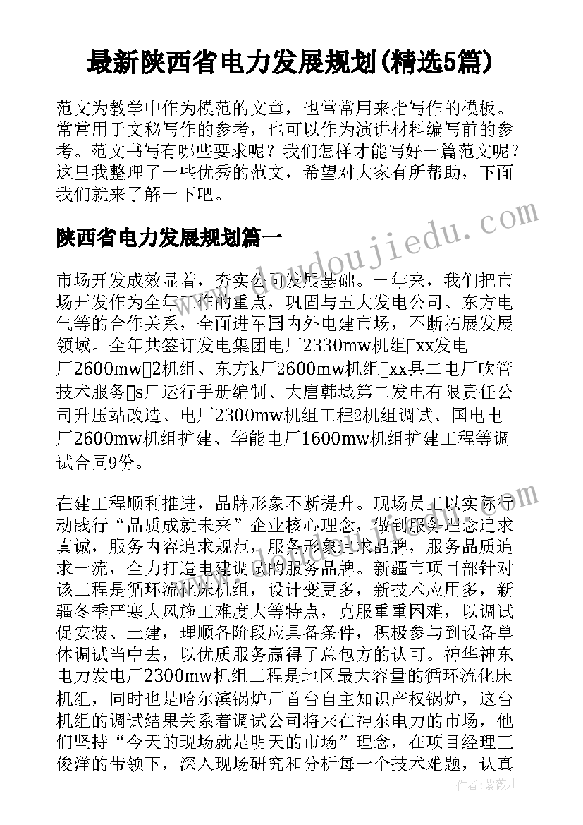 最新陕西省电力发展规划(精选5篇)