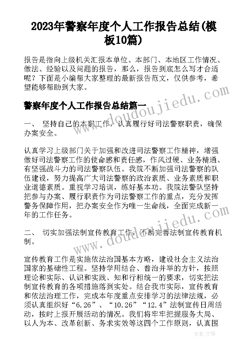 2023年警察年度个人工作报告总结(模板10篇)