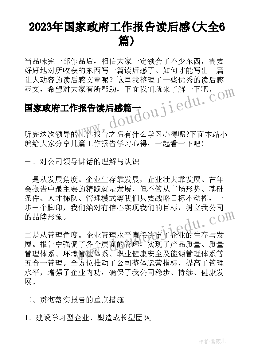 2023年国家政府工作报告读后感(大全6篇)