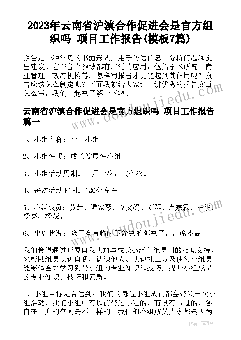 2023年云南省沪滇合作促进会是官方组织吗 项目工作报告(模板7篇)