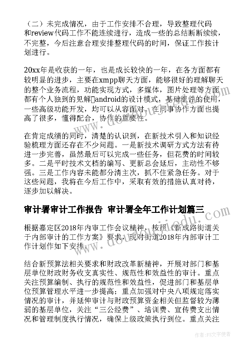 审计署审计工作报告 审计署全年工作计划(优秀6篇)