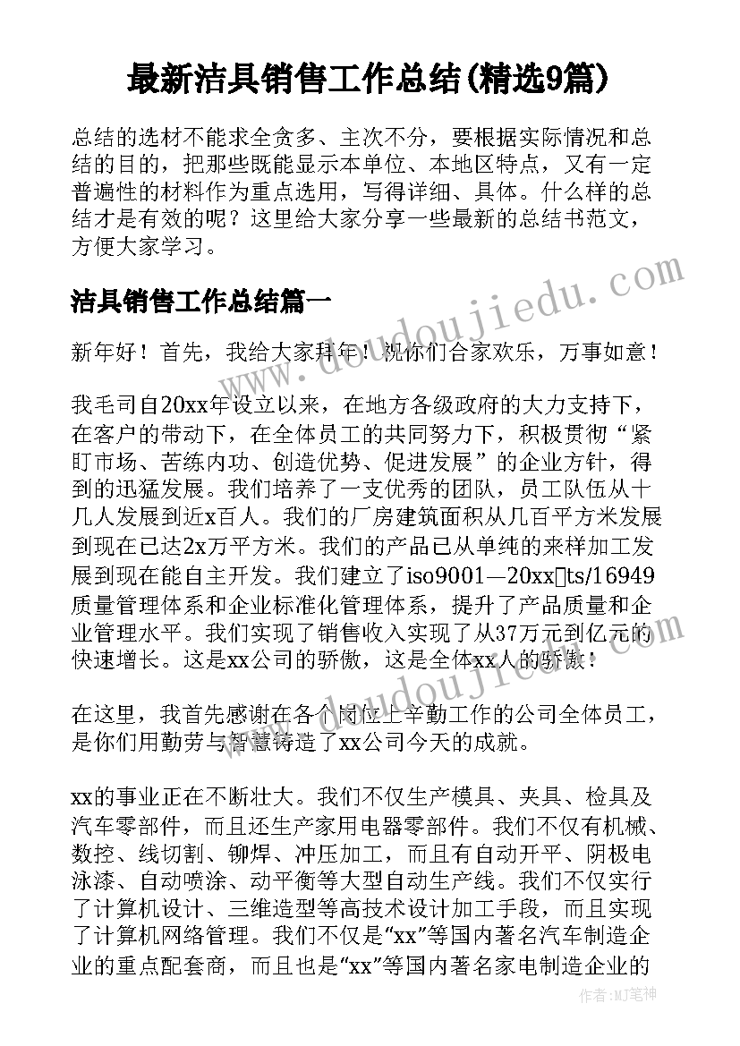 最新洁具销售工作总结(精选9篇)