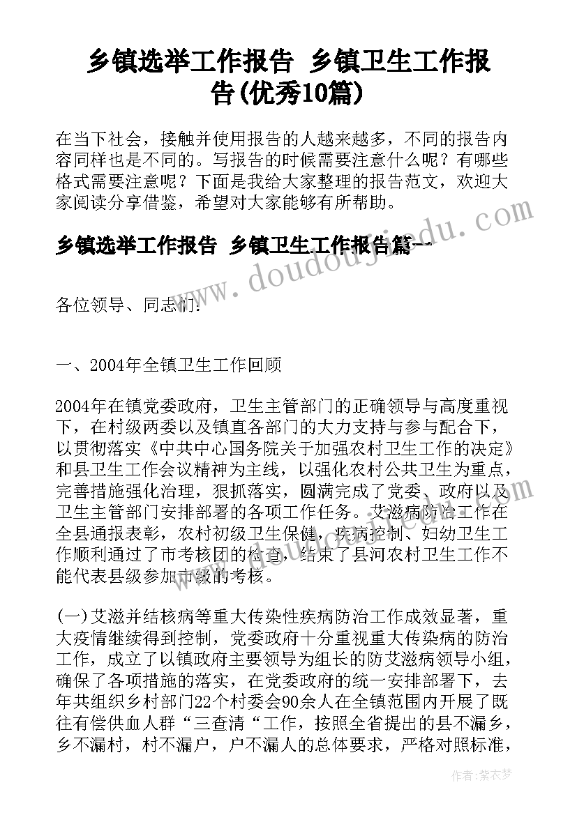 乡镇选举工作报告 乡镇卫生工作报告(优秀10篇)