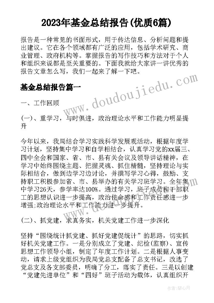 2023年基金总结报告(优质6篇)