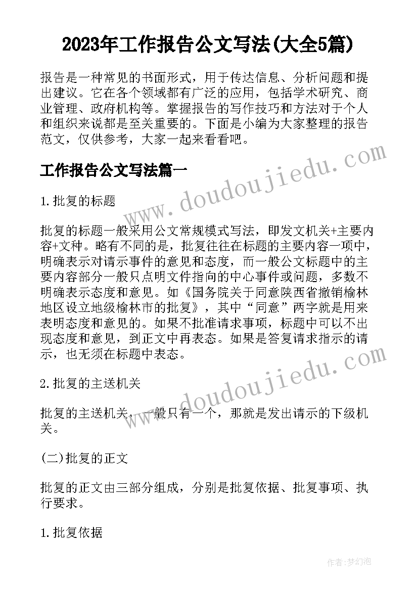 2023年工作报告公文写法(大全5篇)