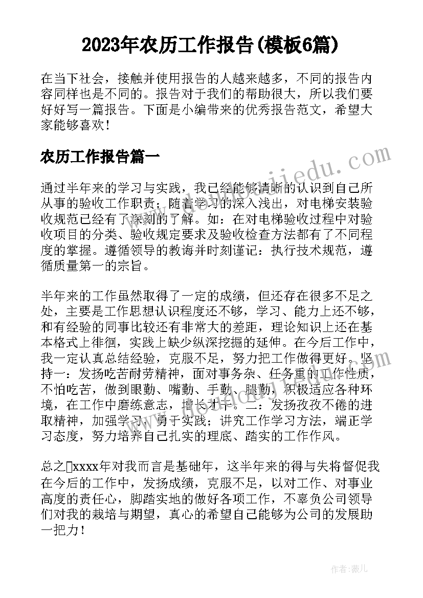 2023年农历工作报告(模板6篇)