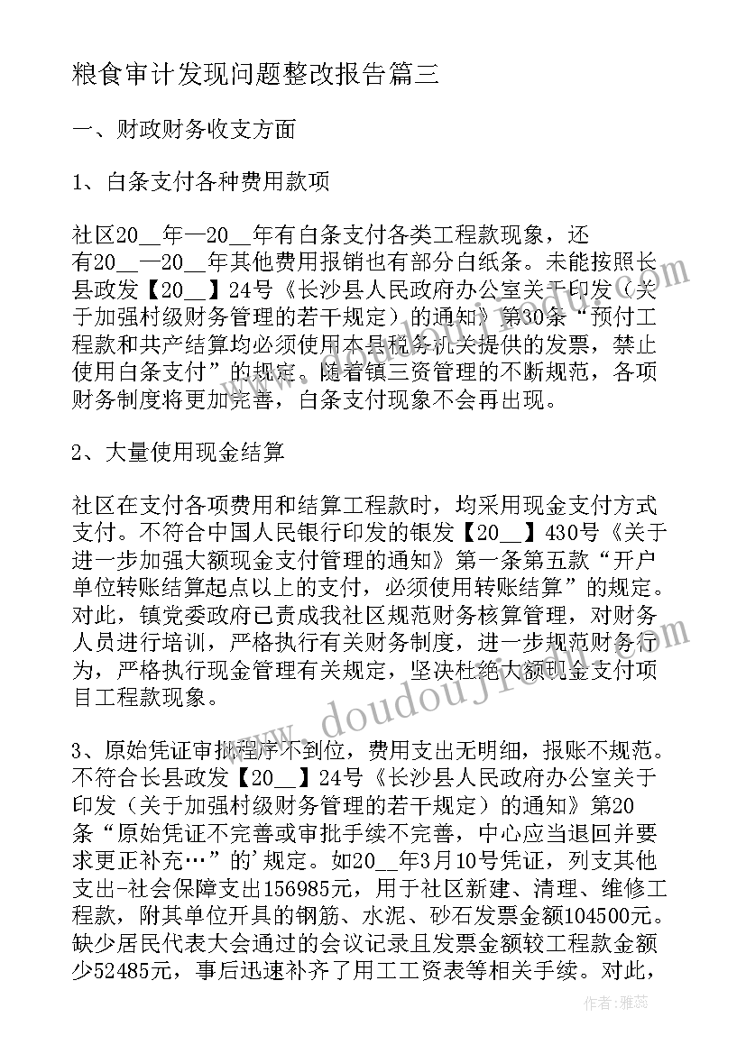 最新粮食审计发现问题整改报告(通用5篇)