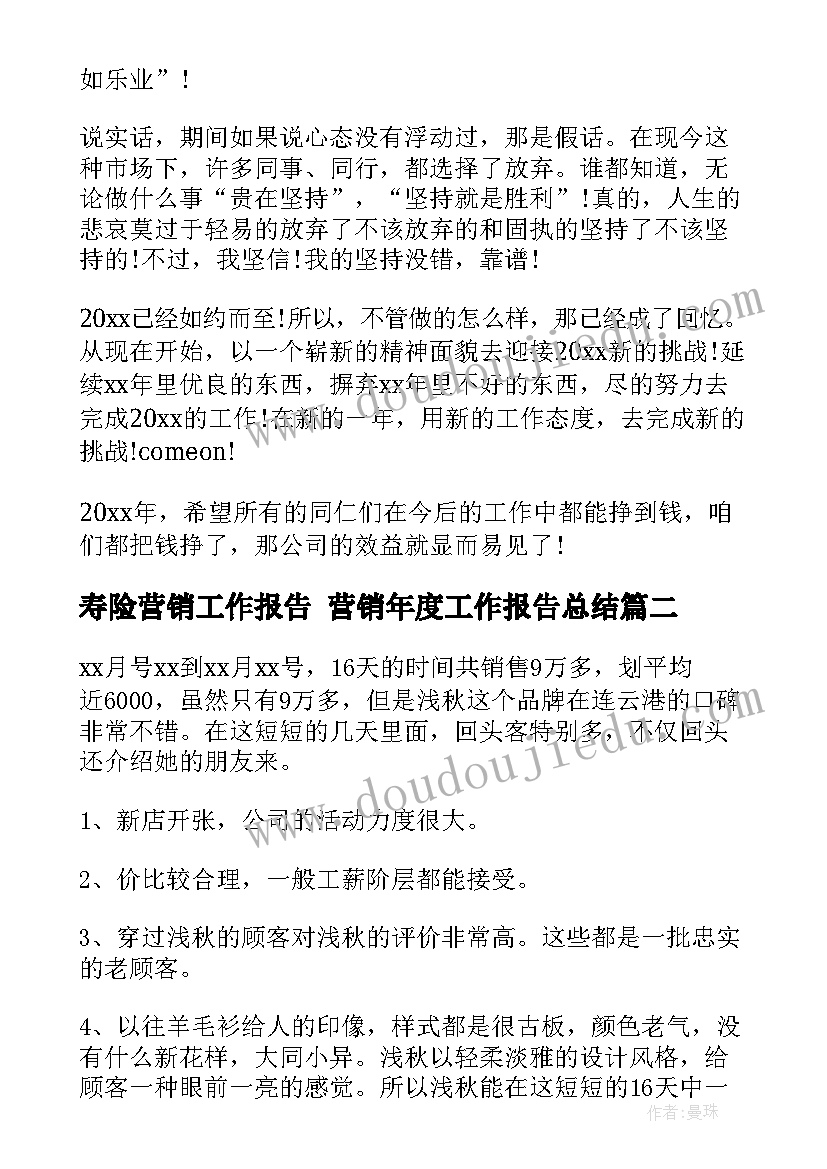 2023年寿险营销工作报告 营销年度工作报告总结(通用5篇)