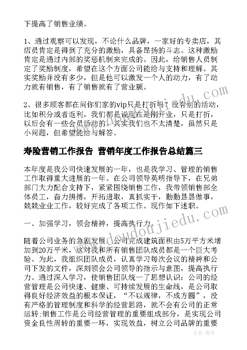 2023年寿险营销工作报告 营销年度工作报告总结(通用5篇)