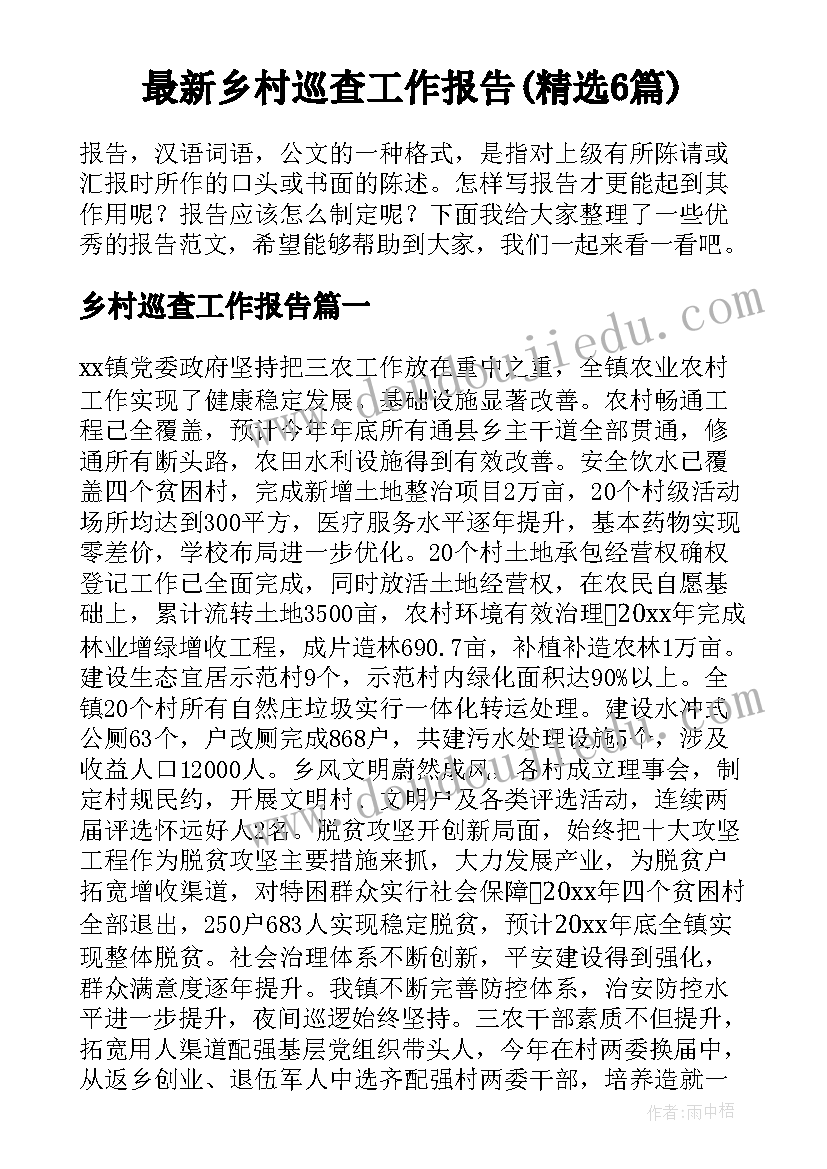 最新乡村巡查工作报告(精选6篇)