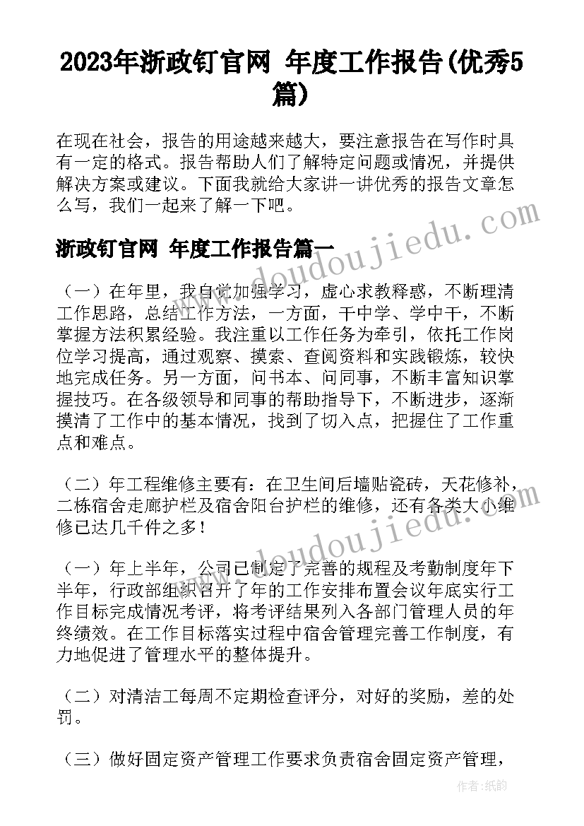 2023年浙政钉官网 年度工作报告(优秀5篇)