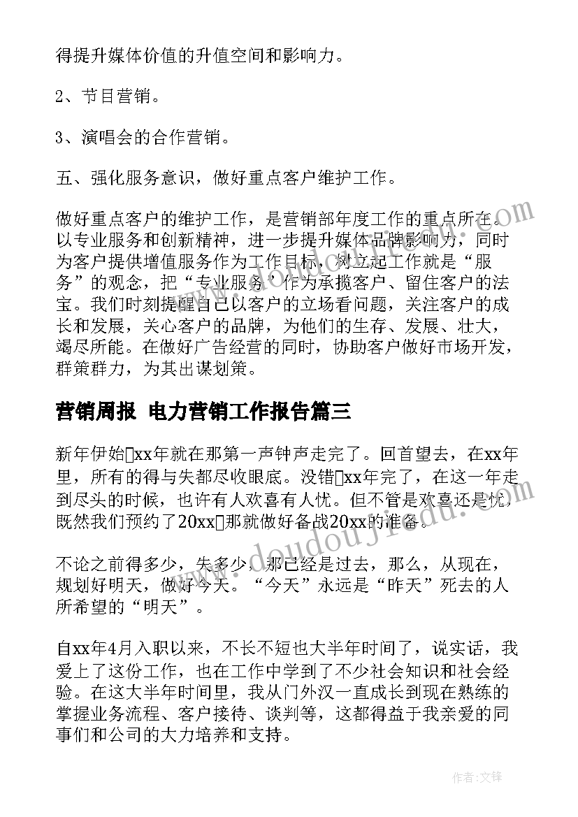 营销周报 电力营销工作报告(模板5篇)