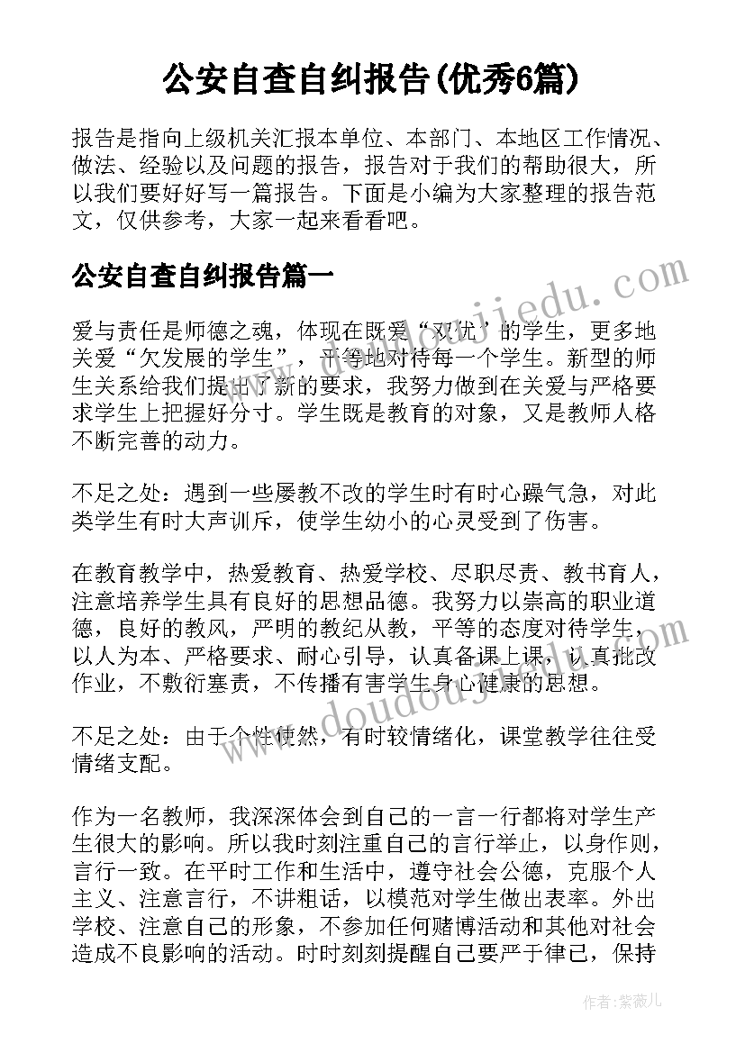 公安自查自纠报告(优秀6篇)