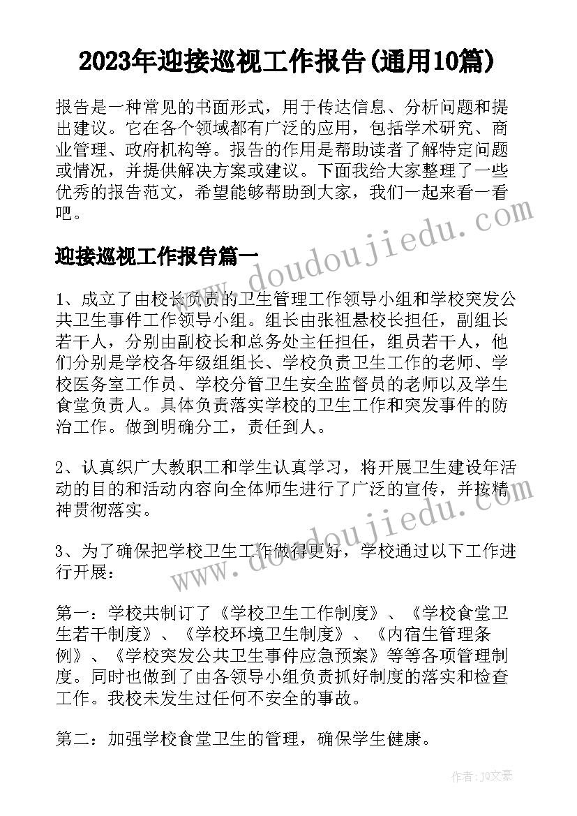 2023年迎接巡视工作报告(通用10篇)