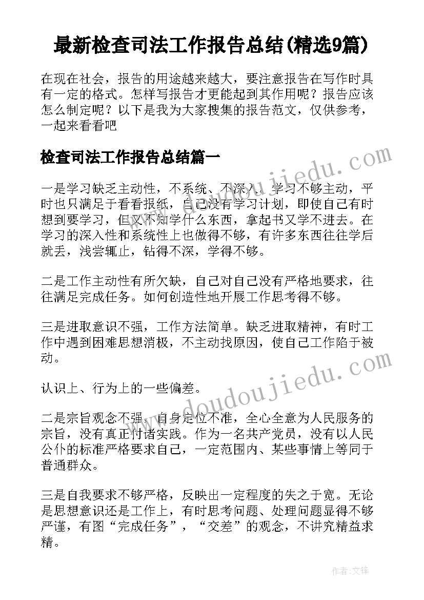 最新检查司法工作报告总结(精选9篇)