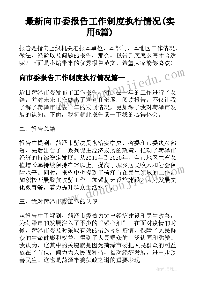 最新向市委报告工作制度执行情况(实用6篇)