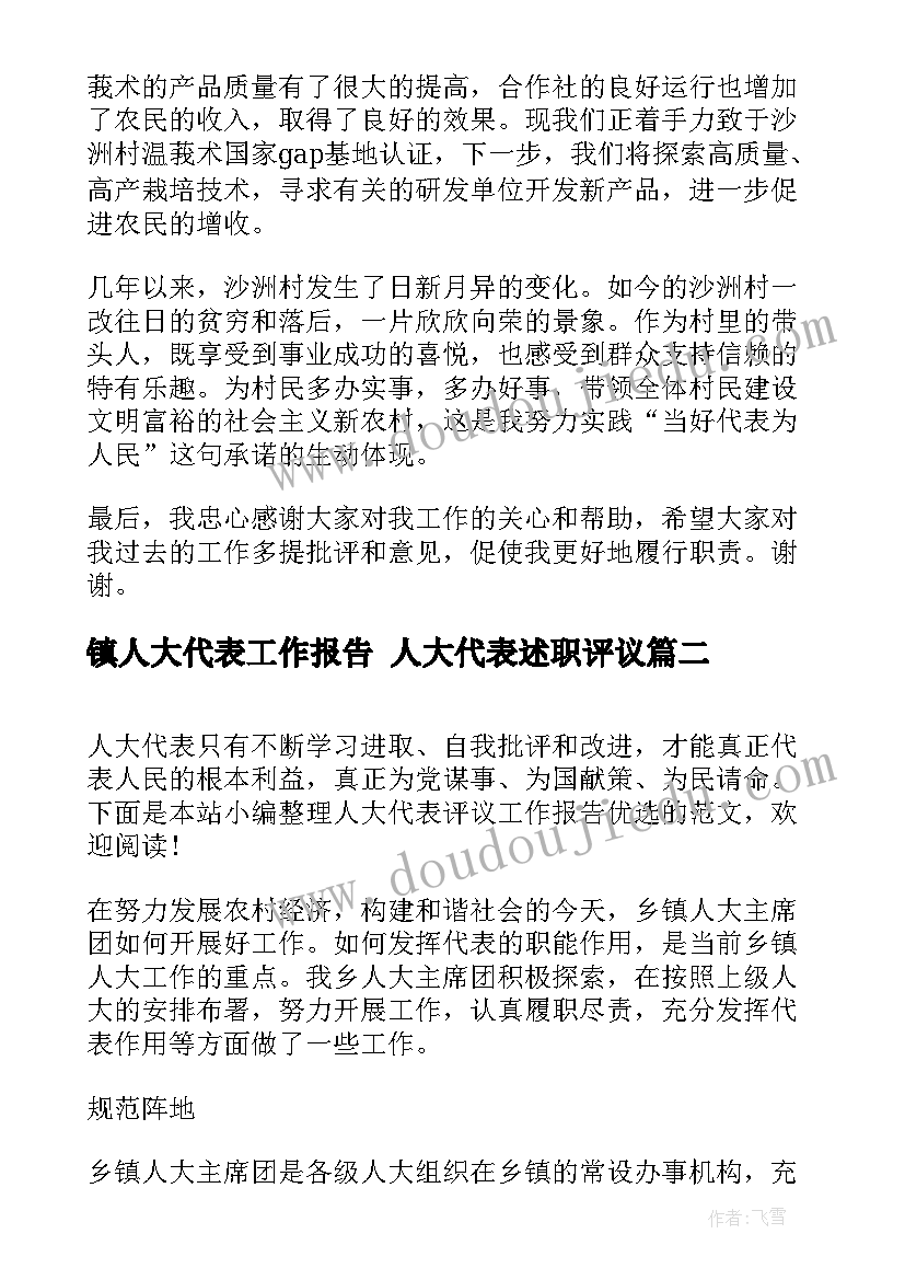 镇人大代表工作报告 人大代表述职评议(优秀7篇)