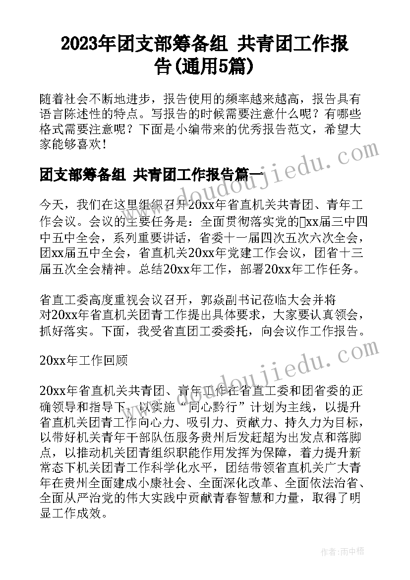 2023年团支部筹备组 共青团工作报告(通用5篇)