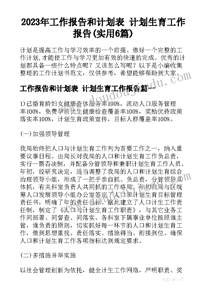 2023年工作报告和计划表 计划生育工作报告(实用6篇)