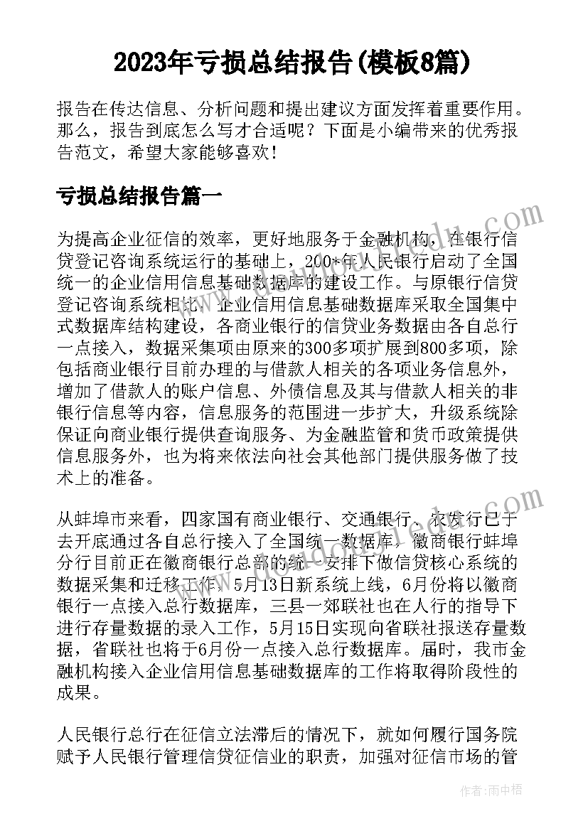 2023年亏损总结报告(模板8篇)