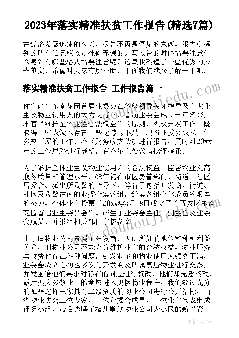 2023年落实精准扶贫工作报告(精选7篇)