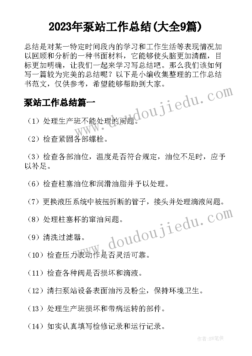 2023年泵站工作总结(大全9篇)