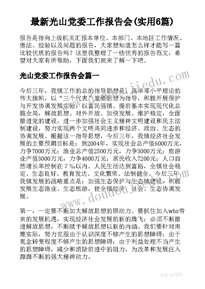 最新光山党委工作报告会(实用6篇)
