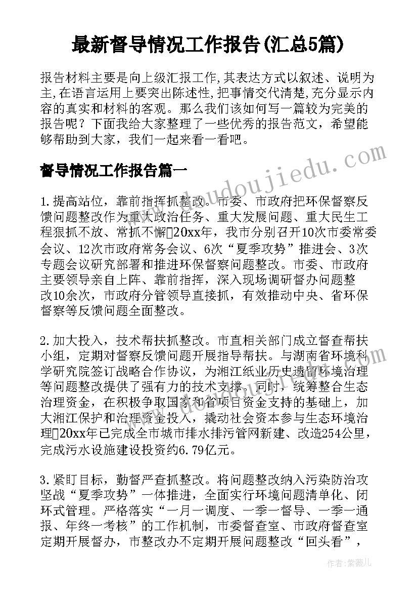 最新督导情况工作报告(汇总5篇)