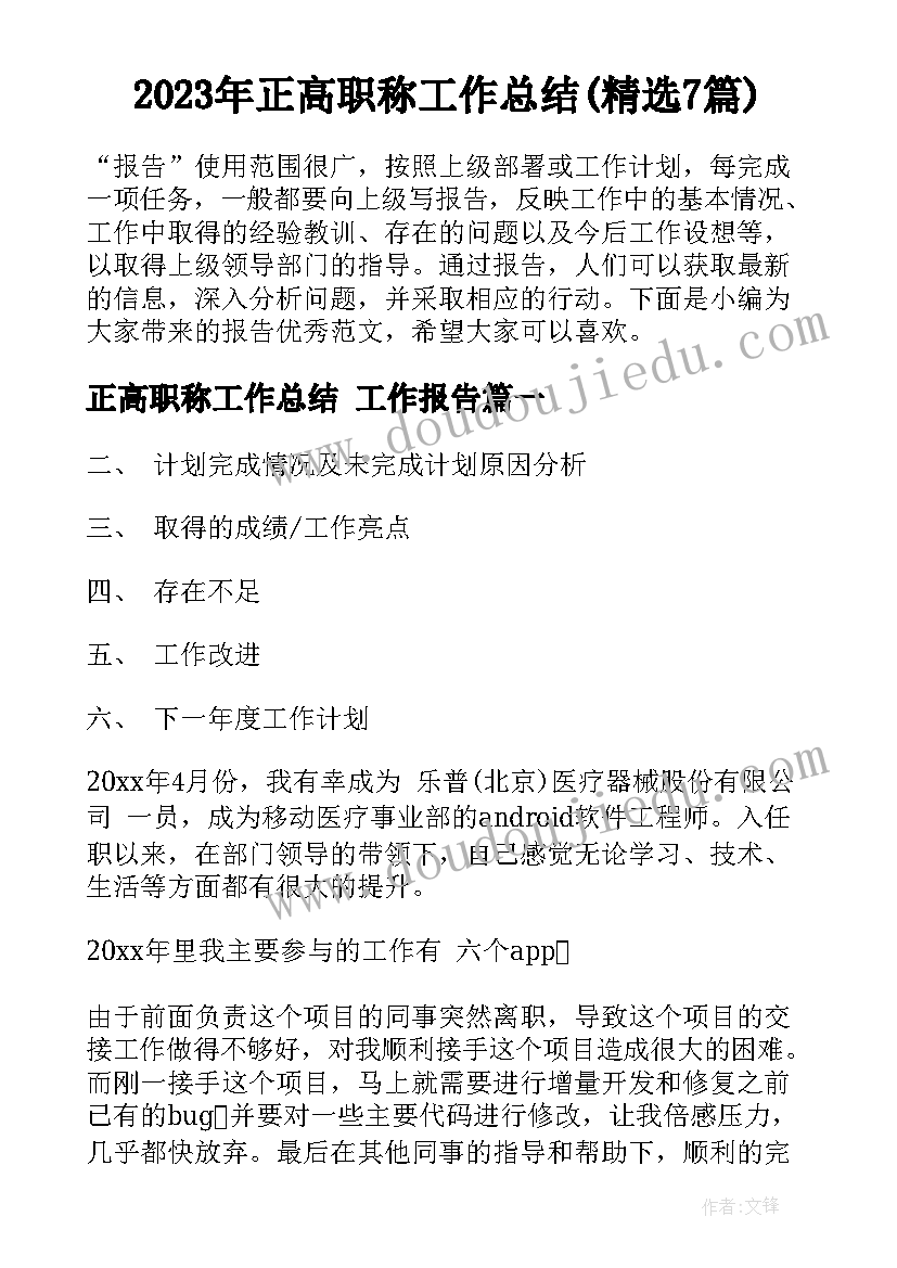 2023年正高职称工作总结(精选7篇)