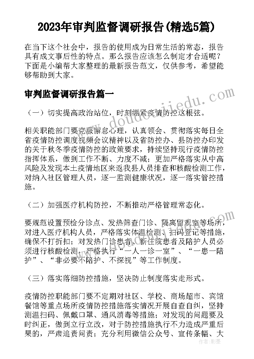 2023年审判监督调研报告(精选5篇)