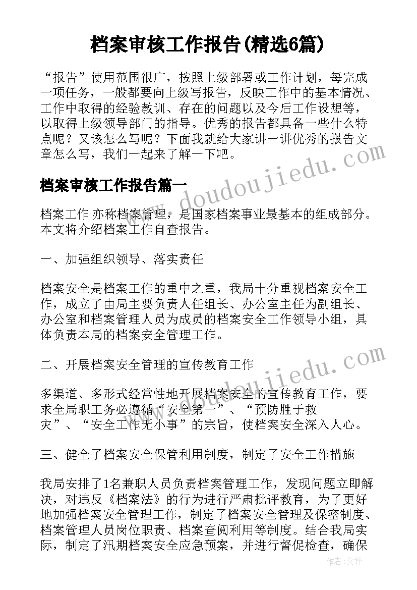 档案审核工作报告(精选6篇)