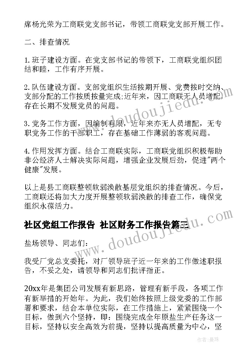 社区党组工作报告 社区财务工作报告(大全8篇)