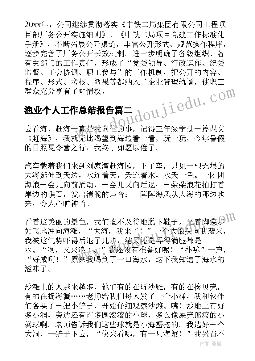 2023年渔业个人工作总结报告(优秀8篇)