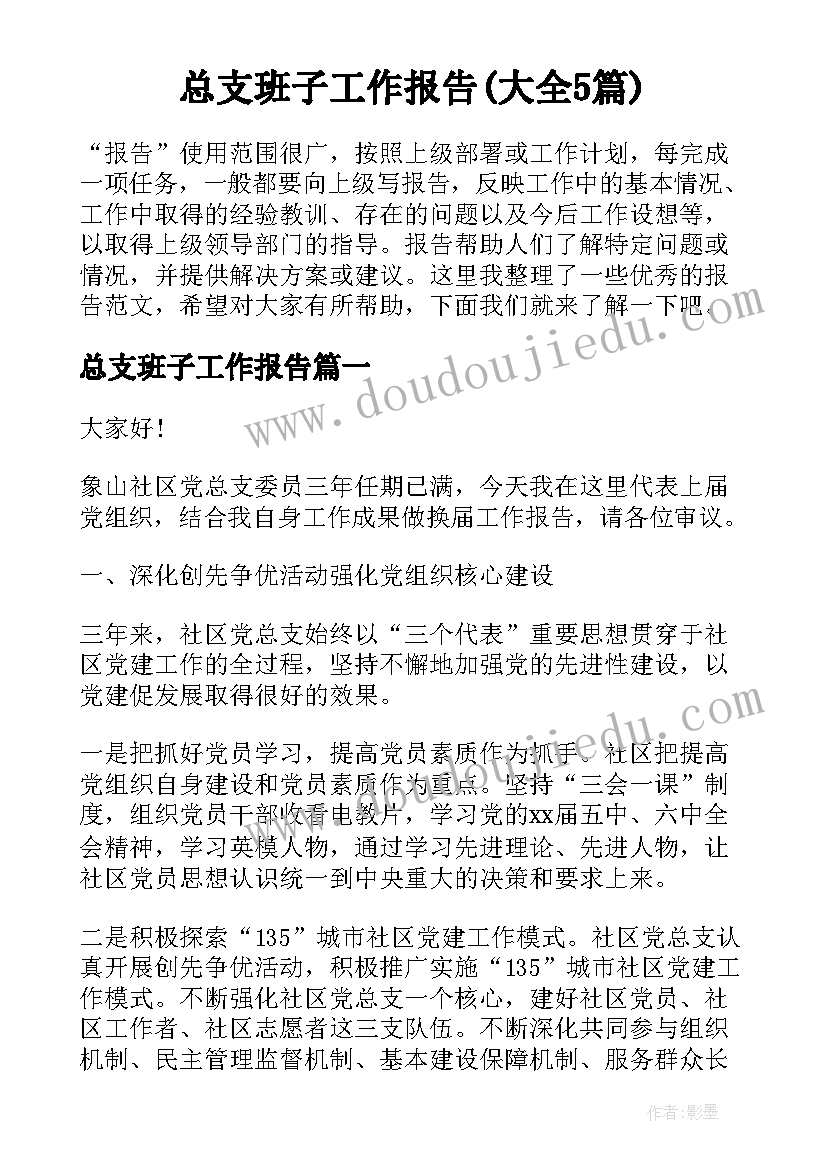 总支班子工作报告(大全5篇)