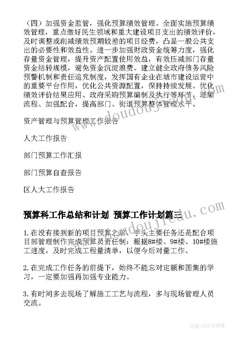 最新预算科工作总结和计划 预算工作计划(优秀5篇)