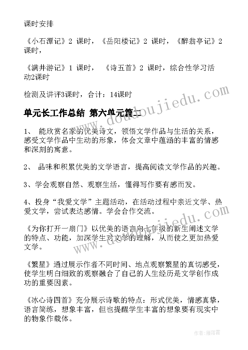 2023年单元长工作总结(实用8篇)