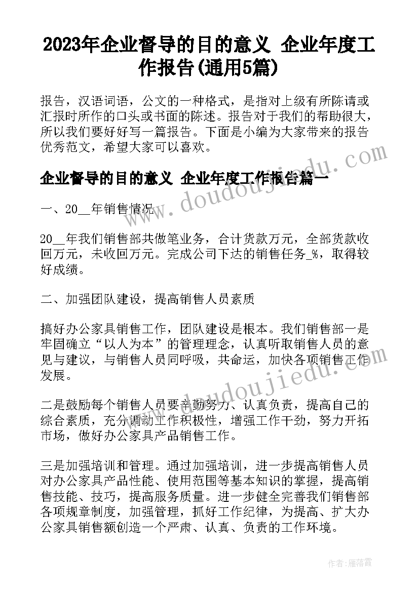 2023年企业督导的目的意义 企业年度工作报告(通用5篇)