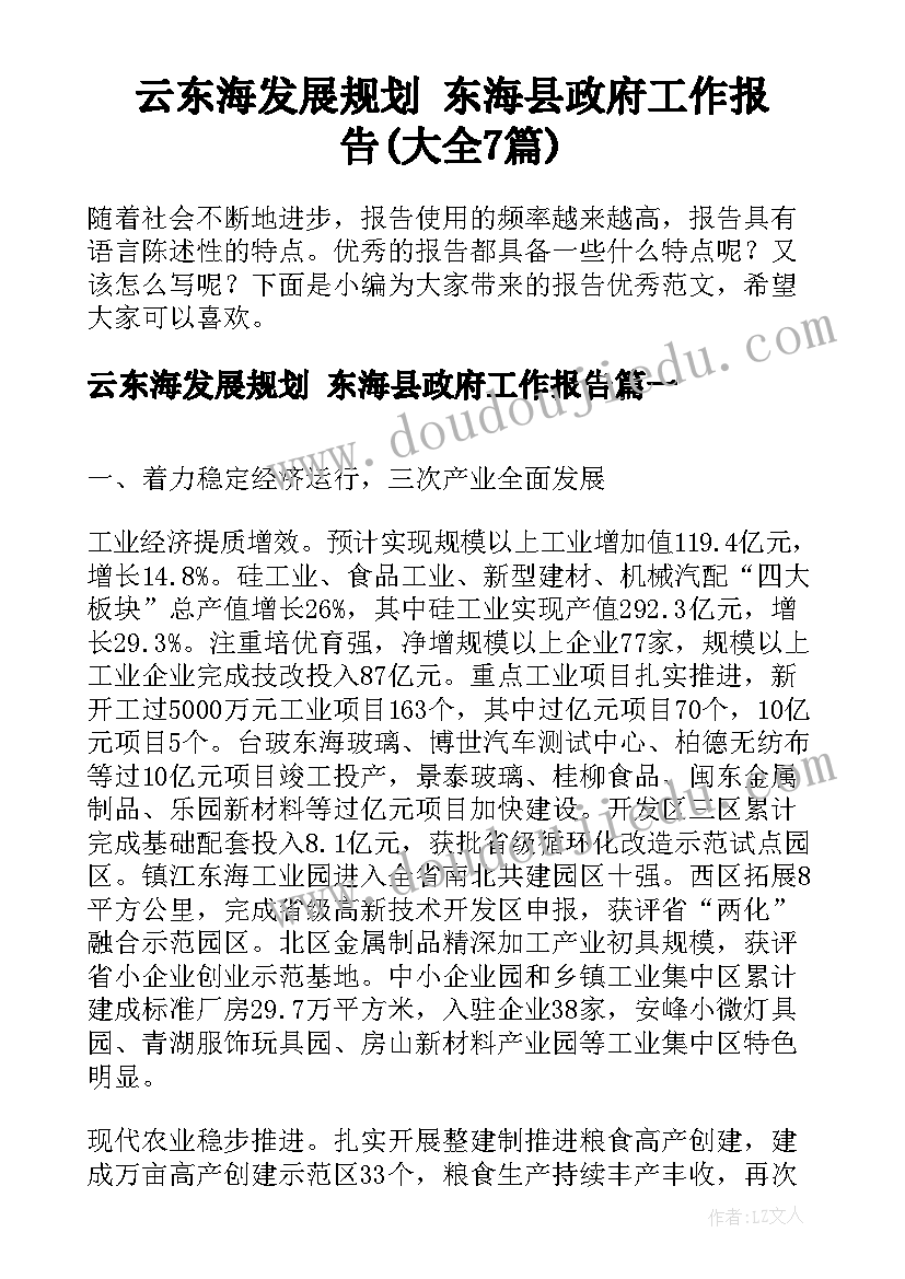 云东海发展规划 东海县政府工作报告(大全7篇)