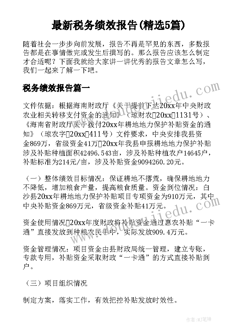 最新税务绩效报告(精选5篇)