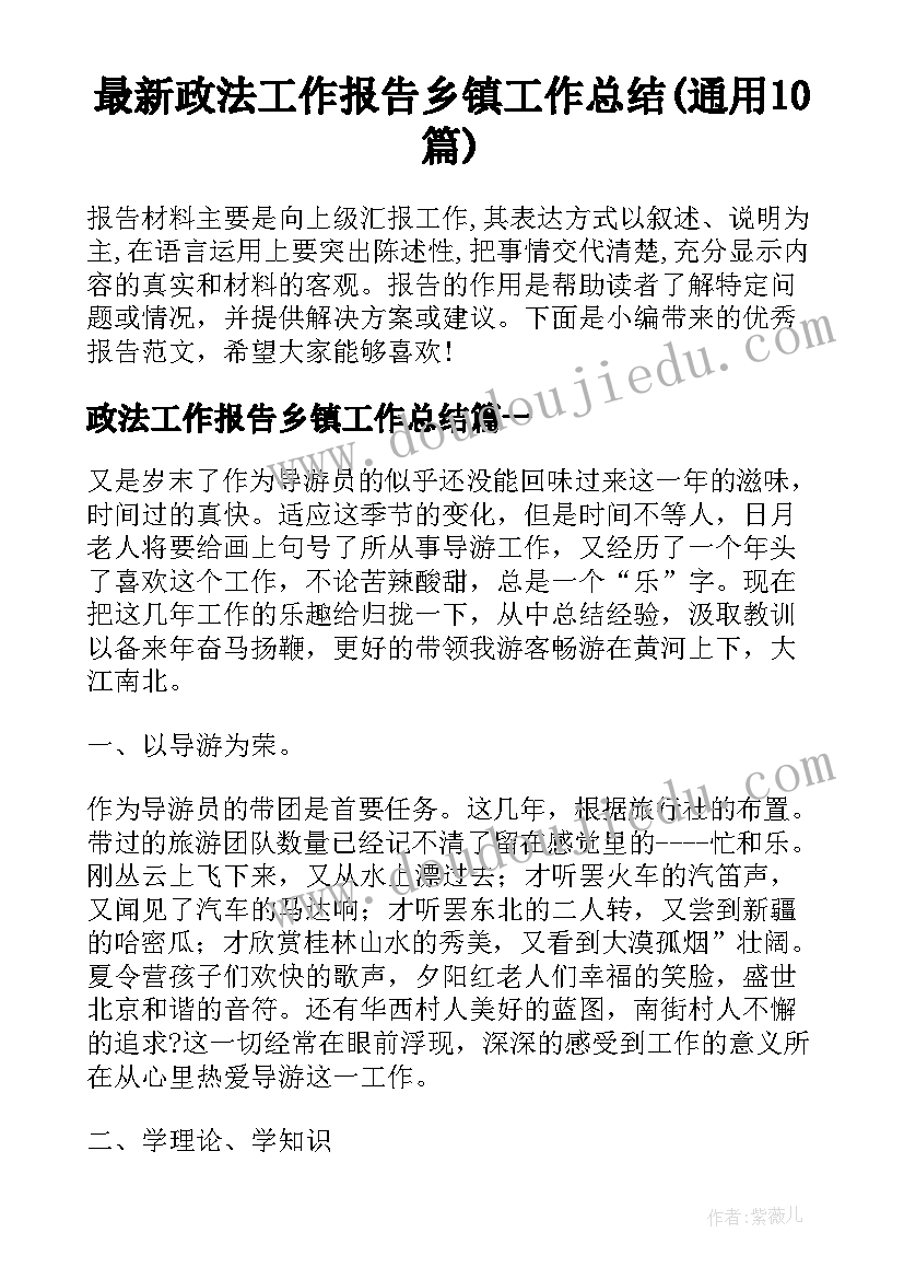 最新政法工作报告乡镇工作总结(通用10篇)