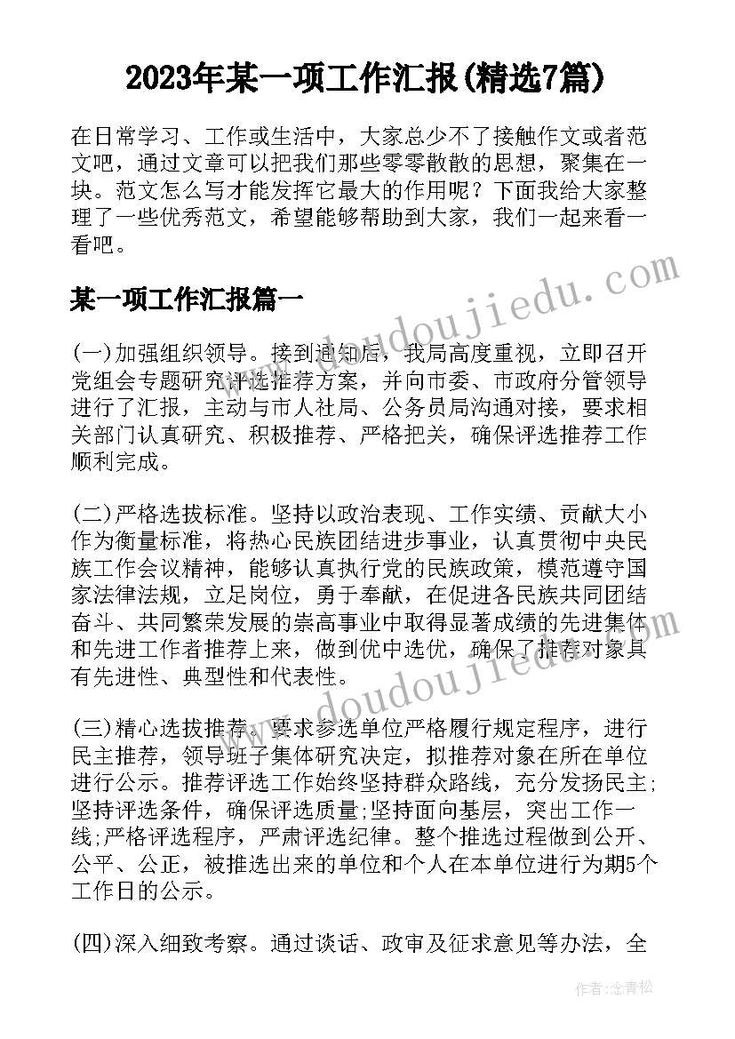 2023年某一项工作汇报(精选7篇)