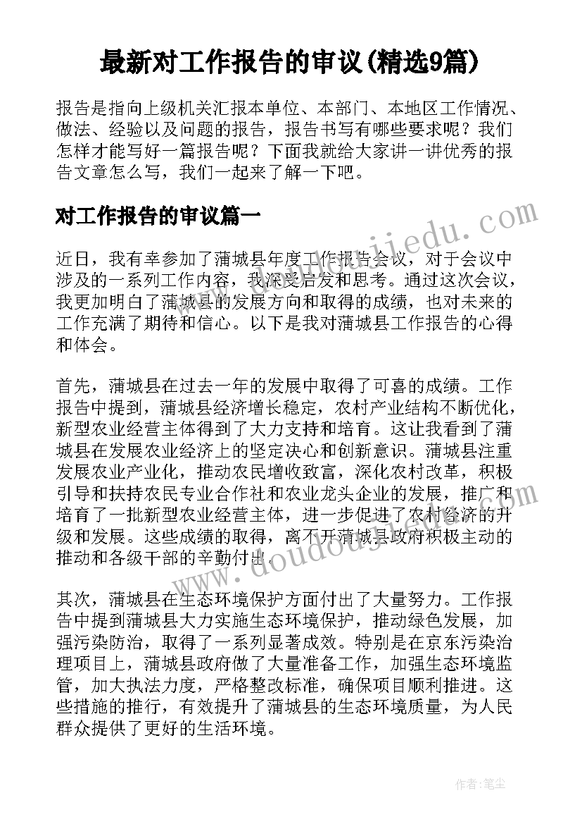 最新对工作报告的审议(精选9篇)